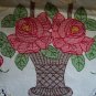 Cottage Chic Handcrafted 1940s 50s DRESSER SCARF Roses Brown Basket Crocheted Edge Vintage Linens 1M