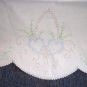 Handcrafted 1940s 50s DRESSER SCARF Blue Pink Hearts DaisyStitch Crocheted Edge Vintage Linens 1M
