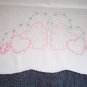 Handcrafted 1940s 50s DRESSER SCARF Triple Pink Hearts DaisyStitch Crocheted Edge Vintage Linens 1M