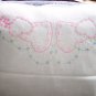 Handcrafted 1940s 50s DRESSER SCARF Triple Pink Hearts DaisyStitch Crocheted Edge Vintage Linens 1M