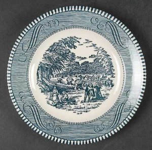 Blue Currier & Ives Bread & Butter Plate 6 3/8" Harvest Scene by Royal Dinnerware Location20