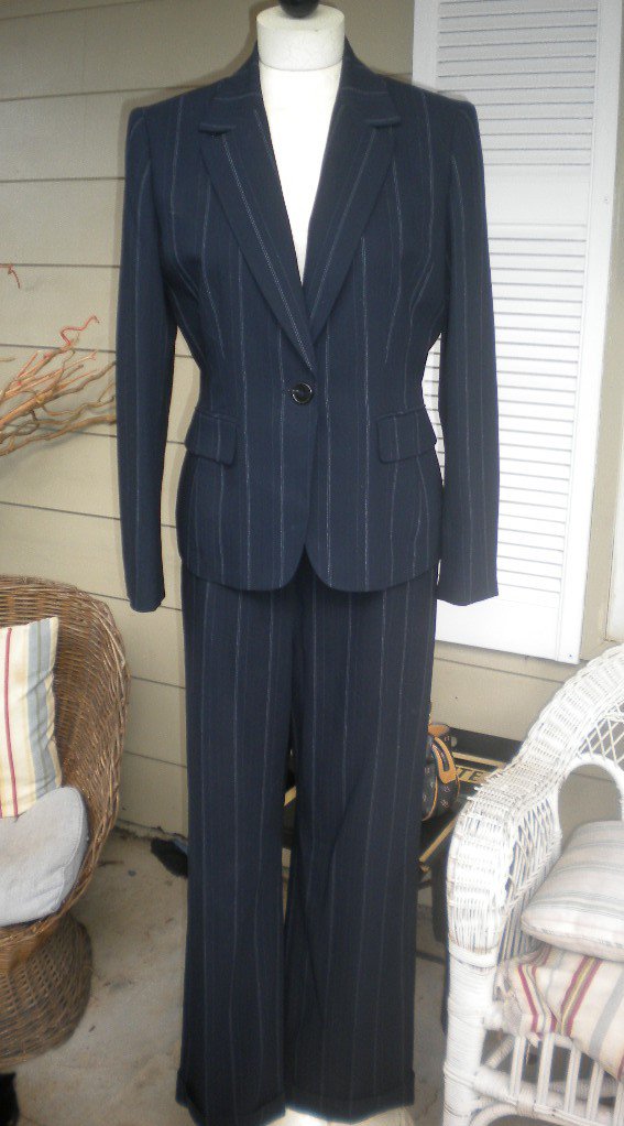 navy blue pinstripe pants