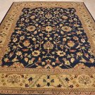 8x10 HANDMADE WOOL RUG VEGETABLE DYE BLUE IVORY GOLD