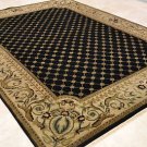 9x12 WOOL SILK RUG FLUER DE LIS HANDMADE BLACK BEIGE