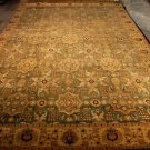 12x18 WOOL AREA RUG TRIBAL GREEN IVORY HANDMADE KNOTTED
