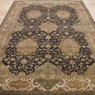 10x14 AREA RUG HANDMADE KNOTTED BLACK IVORY GREEN GOLD