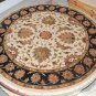 7' ROUND RUG HANDMADE WOOL TRADITIONAL JAIPUR IVORY/BLK