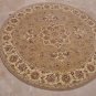 6 FOOT ROUND AREA RUG HAND TUFTED WOOL SILK BEIGE IVORY