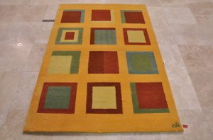 5x7 HAND KNOTTED WOOL AREA RUG GABBEH MODERN GOLD INDIA