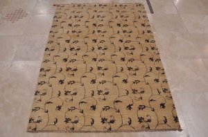 5x6 HAND KNOTTED WOOL AREA RUG BEIGE VEGETABLE DYE THIN