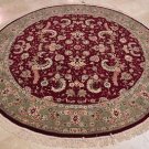 8 FOOT ROUND ORIENTAL RUG BURGUNDY GREEN WOOL SILK