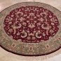 8 FOOT ROUND ORIENTAL RUG BURGUNDY GREEN WOOL SILK
