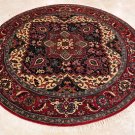 8 FOOT ROUND RUG HANDMADE WOOL HERIZ NAVY RED TRIBAL