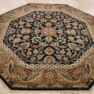 8 FOOT ROUND RUG HANDMADE RARE OCTAGON BLACK JAIPUR