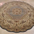 8 FOOT ROUND RUG HANDMADE GEOMETRIC JAIPUR DENIM BEIGE