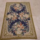 3x5 HANDMADE WOOL AREA RUG FRENCH AUBUSSON BLUE GREEN