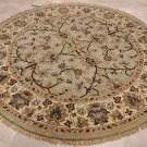 8 FOOT ROUND AREA RUG HANDMADE TUFTED WOOL TEAL IVORY