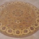 8 FOOT ROUND AREA RUG HAND TUFTED SILK WOOL BEIGE IVORY