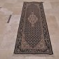 2x8 RUNNER WOOL SILK HANDMADE TABRIZ IVORY BLACK FINE