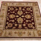 4 FOOT SQUARE AREA RUG HAND KNOTTED RED BEIGE JAIPUR