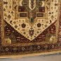 9x12 WOOL AREA RUG HANDMADE HERIZ TRIBAL PATTERN IVORY RED GREEN GOLD PLUSH PILE