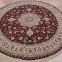 9 FT ROUND WOOL & SILK AREA RUG ORIENTAL HANDMADE BURG