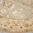 7' ROUND RUG- TUFTED ORIENTAL WOOL/SILK GREEN/BEIGE RUG