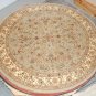 7' ROUND RUG- TUFTED ORIENTAL WOOL/SILK GREEN/IVORY RUG