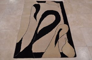 4x6 WOOL AREA RUG MODERN IVORY BLACK HAND MADE TUFTED