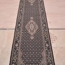 2.5x12 RUNNER HANDMADE BLACK WHITE TABRIZ WOOL SILK