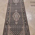 2.5x10 RUNNER HANDMADE WOOL SILK ORIENTAL BLACK TABRIZ
