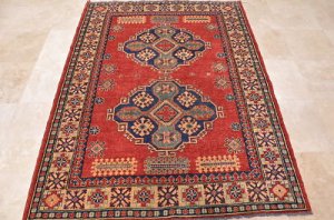 6x7 AREA RUG WOOL HAND KNOTTED TRIBAL KAZAK RED IVORY