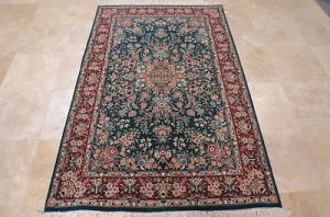 5x7 AREA RUG ALL WOOL HAND KNOTTED FINE AQUA GREEN RED