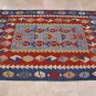 5x6 AREA RUG WOOL HAND KNOTTED KILIM RED WHITE BLUE