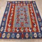 5x6 AREA RUG WOOL HAND KNOTTED KILIM RED WHITE BLUE
