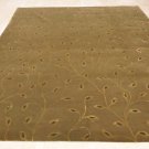 9x12 WOOL & SILK AREA RUG THICK SOFT PILE HANDMADE NEW GREEN BEIGE LEAVES MODERN