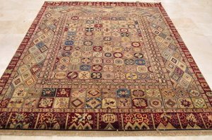 8x10 HANDMADE WOOL RUG PATCHWORK QUILT BEIGE BLUE RED