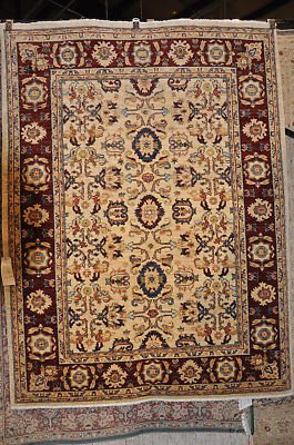 5x7 AREA RUG WOOL HANDMADE VEGETABLE DYE CHOBI IVORY