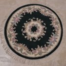 3 EMERALD ROUND HANDMADE AREA RUG FRENCH AUBUSSON IVORY