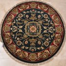 3 FOOT ROUND HANDMADE AREA RUG NAVY RED JAIPUR KNOTTED