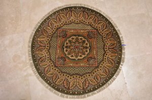 3x3 FOOT ROUND HANDMADE AREA RUG GOLD GREEN DOOR MAT