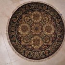 3x3 FOOT ROUND HANDMADE AREA RUG IVORY RED GREEN JAIPUR