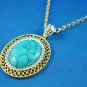 Antique Blue Turquoise with Swarovski Crystals 14K YGP Necklace