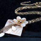 Natural Mother-Of-Pearl and Crystal Floral Long Necklace