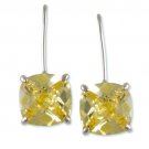 4CTW CANARY YELLOW CUSHION CUT CUBIC ZIRCONIA FISH HOOK EARRINGS