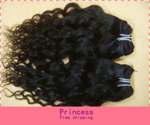 Deep Wave,12"+14"virgin brazilian human hair extension, 2pcs/lot,1b (3.5oz/pc