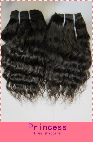 Deep Wave,2pcs*14"Virgin Brazilian Human Hair Extension, 2pcs/lot,1b#2 (3.5oz/pc)