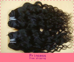 Deep Wave,2pcs*16"Virgin Brazilian Human Hair Extension, 2pcs/lot,1b#2 (3.5oz/pc)