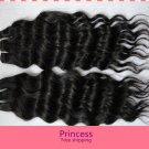 Deep Wave,2pcs*24"Virgin Brazilian Human Hair Extension, 2pcs/lot,1b#2 (3.5oz/pc)