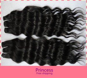 Deep Wave,2pcs*24"Virgin Brazilian Human Hair Extension, 2pcs/lot,1b#2 (3.5oz/pc)